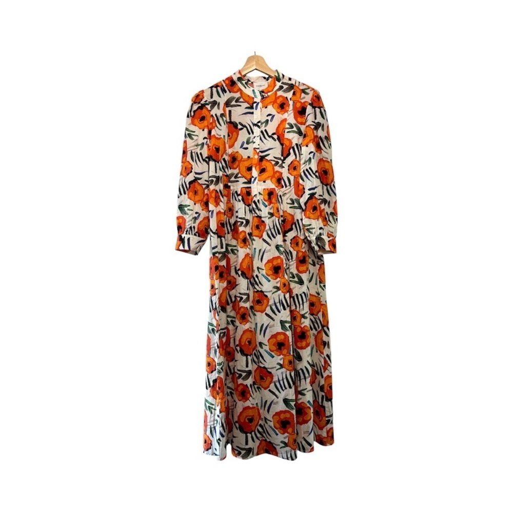 Choklate Paris Floral Orange 3/4 sleeve Maxi Dress Feminine French Style S - Picture 2 of 9